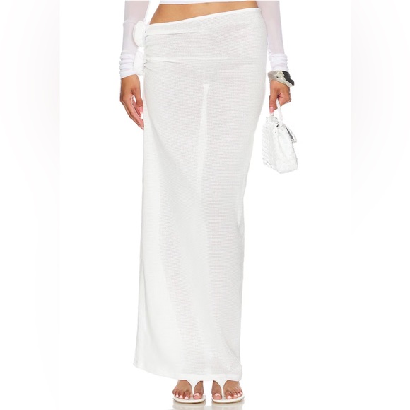 Lioness White Maxi Skirt with Side Rose Accent - Picture 2 of 3